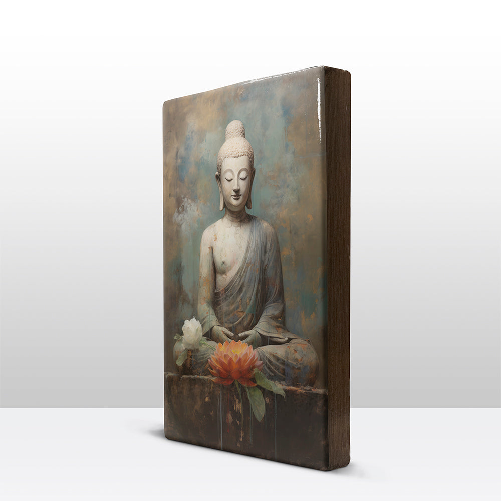 Boeddha met bloemen - Laqueprint - 19,5 x 30 cm - LP527