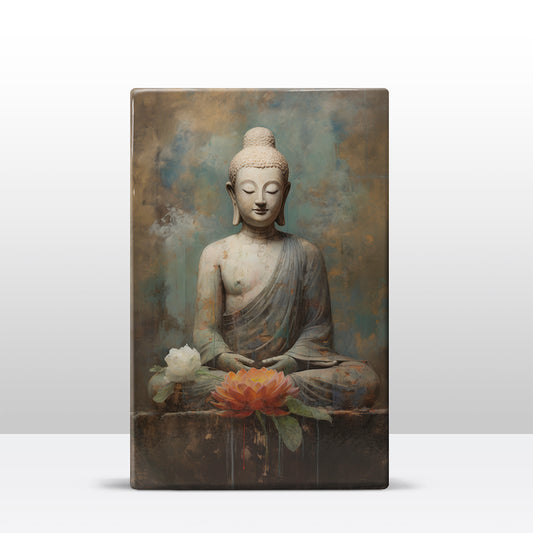 Buddha mit Blumen – Mini Laqueprint – 9,6 x 14,7 cm – LPS527