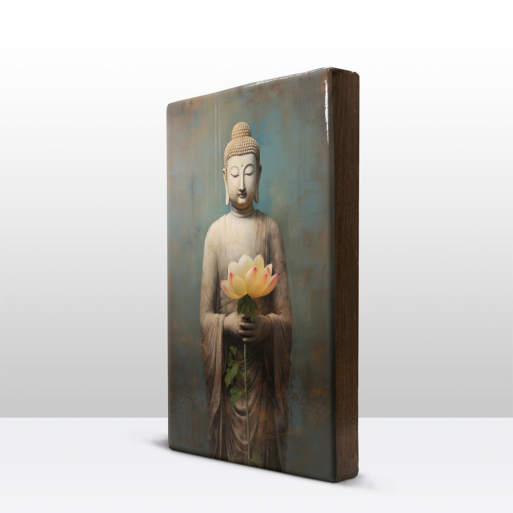 Boeddha met bloemen - Laqueprint - 19,5 x 30 cm - LP528