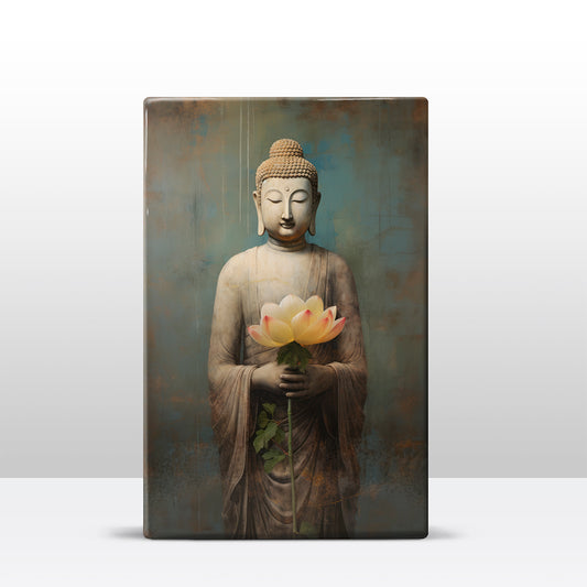 Buddha mit Blumen – Mini Laqueprint – 9,6 x 14,7 cm – LPS528