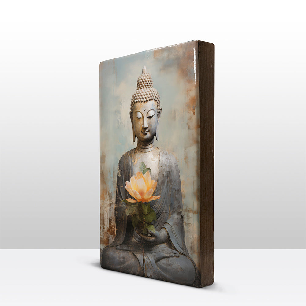 Boeddha met bloemen - Laqueprint - 19,5 x 30 cm - LP531