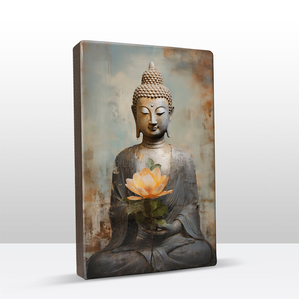 Boeddha met bloemen - Laqueprint - 19,5 x 30 cm - LP531