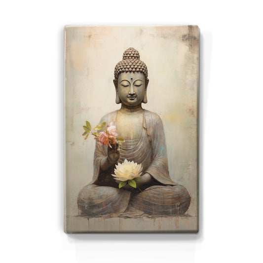 Boeddha met bloemen - Laqueprint - 19,5 x 30 cm - LP532