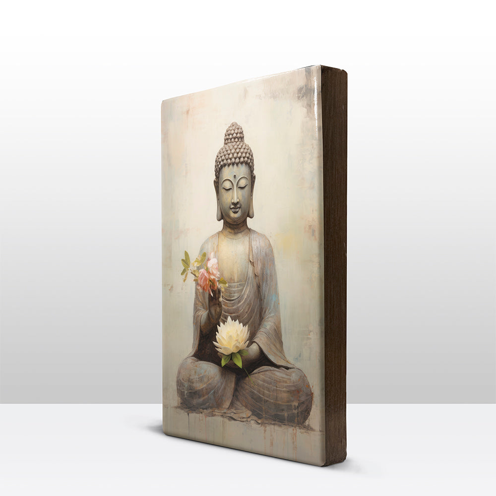 Buddha with flowers - Laque print - 19.5 x 30 cm - LP532