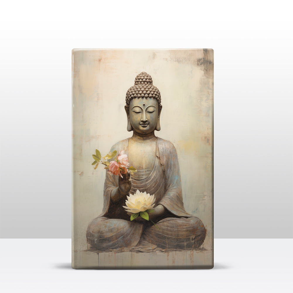 Buddha with flowers - Laque print - 19.5 x 30 cm - LP532