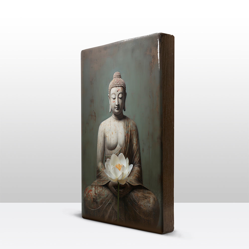 Buddha with flowers - Laque print - 19.5 x 30 cm - LP533