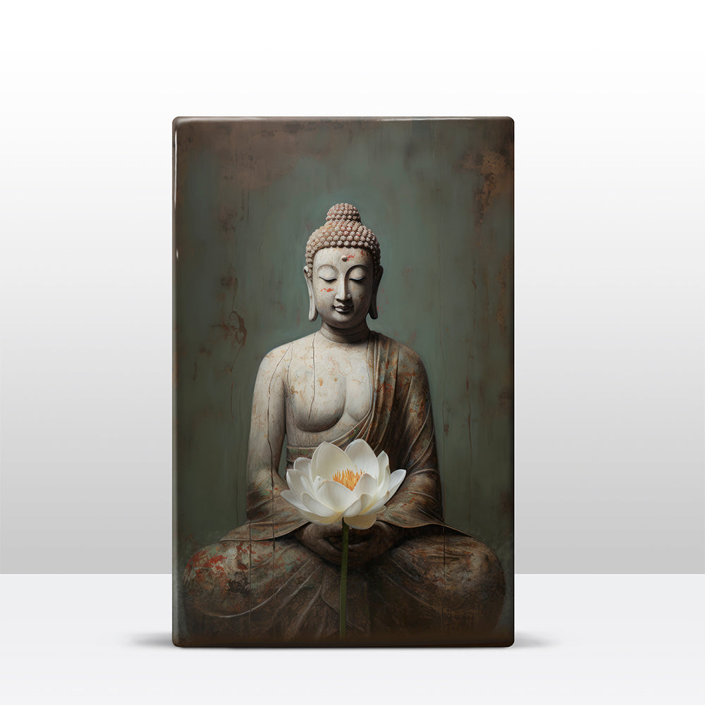 Boeddha met bloemen - Laqueprint - 19,5 x 30 cm - LP533