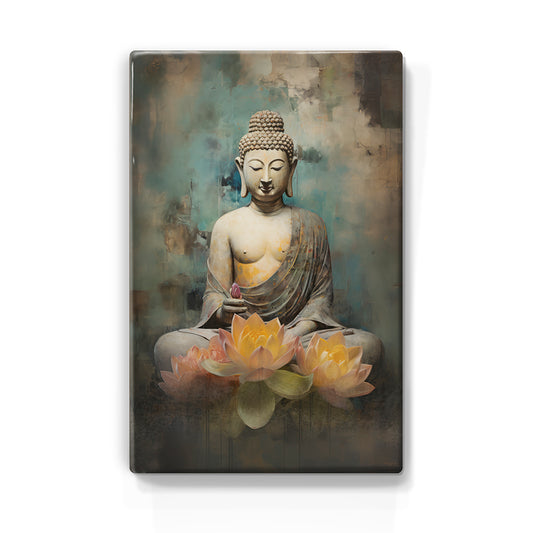 Boeddha met bloemen - Laqueprint - 19,5 x 30 cm - LP534