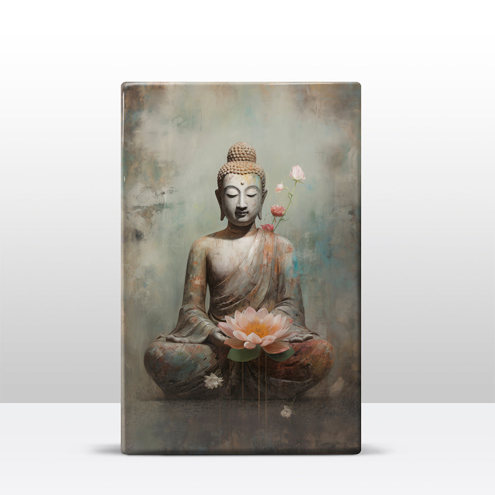 Buddha with flowers - Mini Laqueprint - 9.6 x 14.7 cm - LPS535