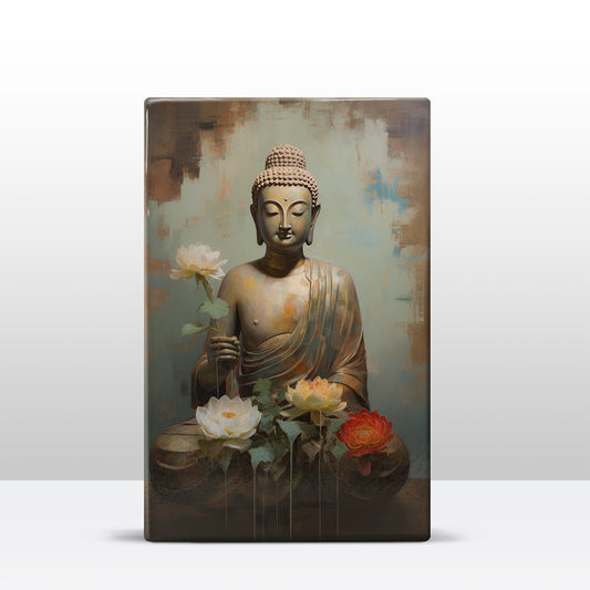 Buddha mit Blumen – Mini Laqueprint – 9,6 x 14,7 cm – LPS537