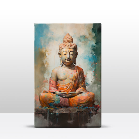 Boeddha in oranje gewaad - Mini Laqueprint - 9,6 x 14,7 cm - LPS538