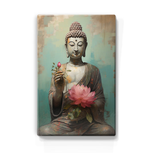 Boeddha met bloemen - Laqueprint - 19,5 x 30 cm - LP539
