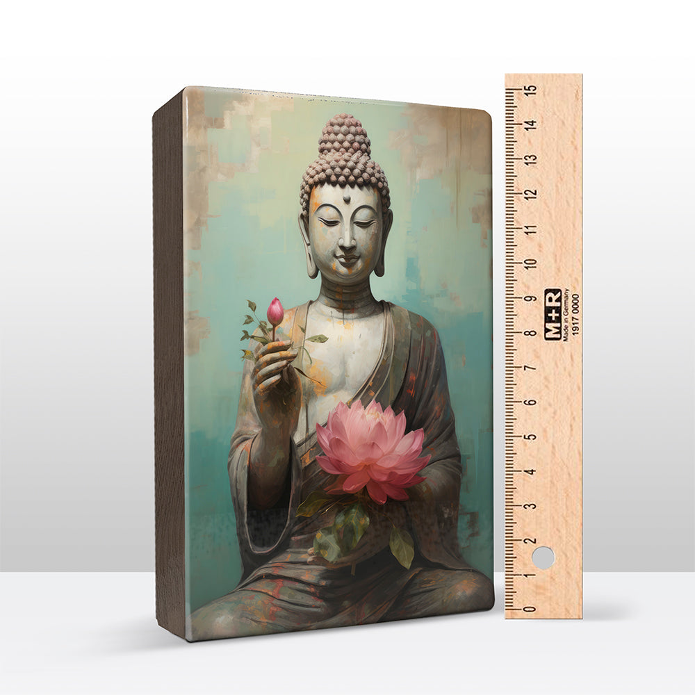 Boeddha met bloemen - Mini Laqueprint - 9,6 x 14,7 cm - LPS539