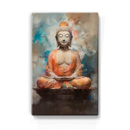 Boeddha in oranje gewaad - Laqueprint - 19,5 x 30 cm - LP540