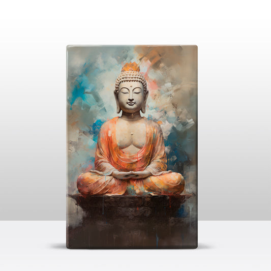 Boeddha in oranje gewaad - Mini Laqueprint - 9,6 x 14,7 cm - LPS540